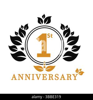 1 year anniversary vector banner template. 1 years Anniversary logo, luxurious 1st Anniversary design celebration. Stock Vector