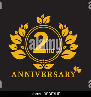 2 year anniversary vector banner template. 2 years Anniversary logo, luxurious 2nd Anniversary design celebration. Stock Vector