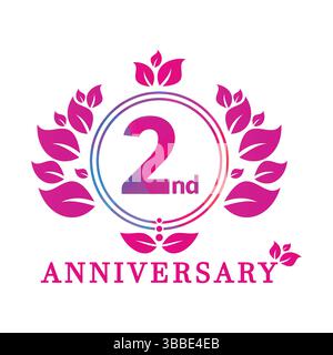 2 year anniversary vector banner template. 2 years Anniversary logo, luxurious 2nd Anniversary design celebration. Stock Vector