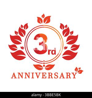 3 year anniversary vector banner template. 3 years Anniversary logo, luxurious 3rd Anniversary design celebration. Stock Vector