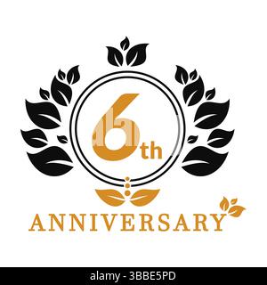 6 year anniversary vector banner template. 6 years Anniversary logo, luxurious 6th Anniversary design celebration. Stock Vector