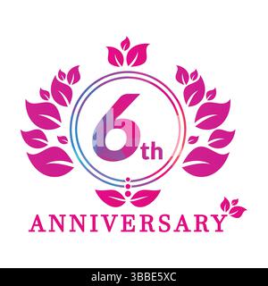 6 year anniversary vector banner template. 6 years Anniversary logo, luxurious 6th Anniversary design celebration. Stock Vector