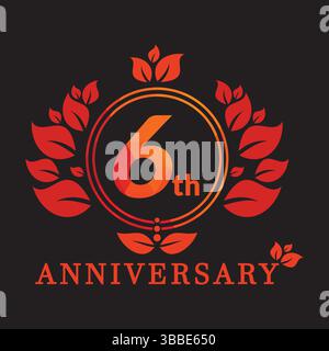 6 year anniversary vector banner template. 6 years Anniversary logo, luxurious 6th Anniversary design celebration. Stock Vector
