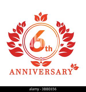 6 year anniversary vector banner template. 6 years Anniversary logo, luxurious 6th Anniversary design celebration. Stock Vector