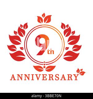 9 year anniversary vector banner template. 9 years Anniversary logo. Stock Vector