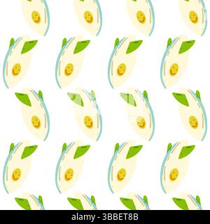 Seamless pattern with smiling cartoon surfboards in flat summer style on white background, fun beach sport design. Stock Vector