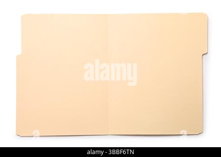 Open paper file folder isolated on white, top view Stock Photo