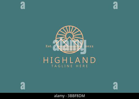 Highland Top Rocky Mountain Creative Idea Logo Concept with Geometric Simple Line Style. Stock Vector