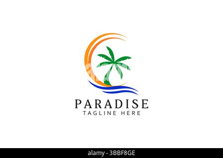 Palm Beach Summertime Natural Paradise Resort Vacation Place Logo Template. Stock Vector