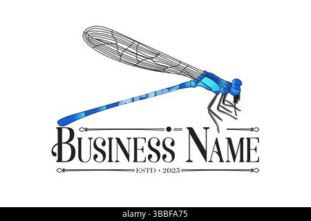 Blue Dragonfly Vintage Retro Logo Stock Vector
