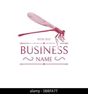 Red Dragonfly Vintage Retro Style Brand Logo Stock Vector