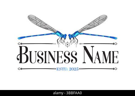 Blue Dragonfly Abstract Vintage Retro Logo Stock Vector