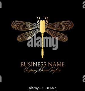 Gold Dragonfly Brand Logo Design Stock Vector