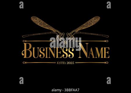 Gold and Black Rero Vintage Style Dragonfly Logo Stock Vector