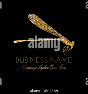 Gold Luxury Dragonfly Brand Logo Design Stock Vector