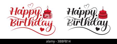 Happy Birthday Cake Icon Script Font Greeting Design Stock Vector