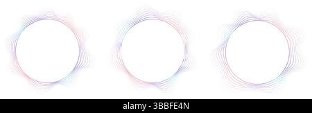 Round sound wave frames, circular lines pattern, radial curvy shapes, geometric concentric design. Stock Vector
