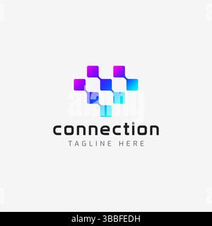 Connection Logo Futuristic from Love Shape from Pixel Idea and Network. Sign Symbol for Business Technology and Communication. Stock Vector
