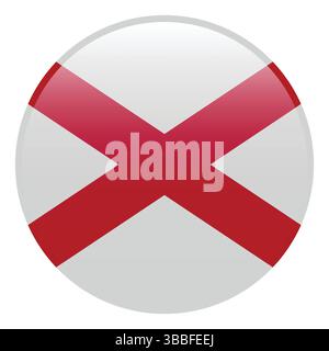 Flag of Alabama. Alabama circle flag 3d logo icon computer vector illustration design. Stock Vector