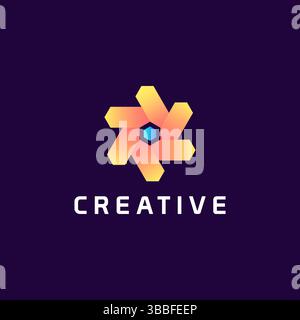 Creative 3D Geometric Polygonal Shape Logo for Business Internet, Education Technology Finance and Construction Industry. Stock Vector