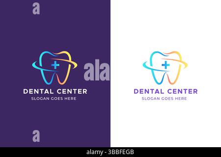 Dental Center Modern Abstract Logo with Gradient Color for Business Dentist and Dent Health Care. Professional Sign Symbol Dentistry. Stock Vector