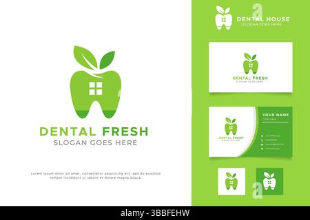 Dental Fresh Clinic Logo Abstract Illustration with Green Color and Business Card Template for Branding Identity. Stock Vector