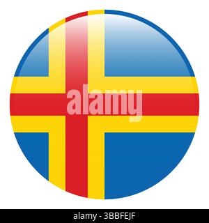 Flag of Aland. Aland circle flag 3d logo icon computer vector illustration design. Stock Vector