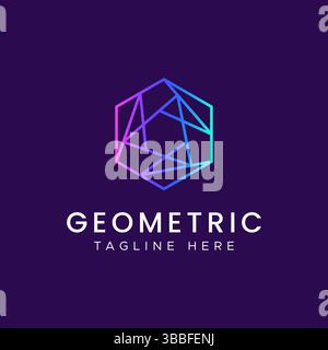 Geometric Polygonal Hexagon Line Logo with Gradient Color for Business Company Digital Network, Finance, Technology, Communication. Stock Vector
