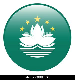 Flag of Macau. Macau circle flag 3d logo icon computer vector illustration design. Stock Vector