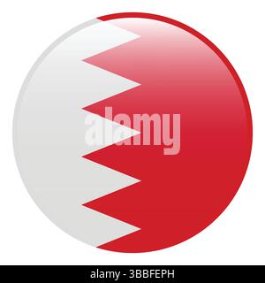 Flag of Bahrain. Bahrain circle flag 3d logo icon computer vector illustration design. Stock Vector