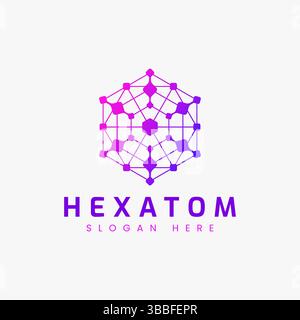 Hexagon and Atom Abstract Logo Concept for Connection and Communication Business Science and Technology. Stock Vector