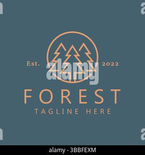 Forest Wood Pine Tree At Circle Shape for Nature Illustration Logo. Creative and Authentic Badge Symbol Design Icon Template. Stock Vector
