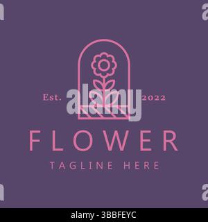 Flower Simple Geometric Line Art Retro Style Idea Concept Logo for Woman Business Flora Beauty and Fashion Product. Stock Vector