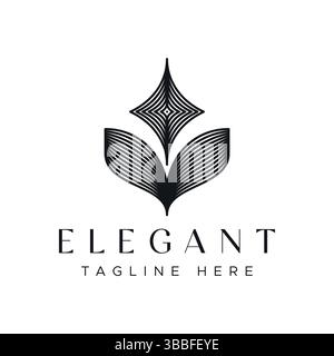 Logo Abstract Line Art Leaf with Elegant Concept for Business Nature, Beauty and Fashion. Premium, Luxury, Retro, Vintage Creative Brand Identity. Stock Vector