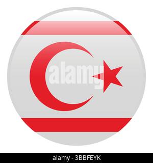 Flag of Northern Cyprus. Northern Cyprus circle flag 3d logo icon computer vector illustration design. Stock Vector