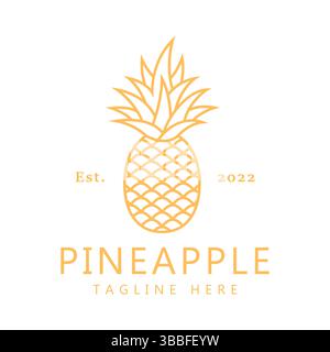 Pineapple Icon Logo Creative Simple Line Sketch Illustration with Yellow Orange Color. Stock Vector