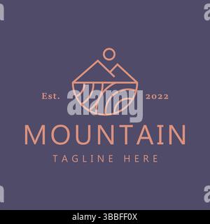 Illustration Drawn of Sun, Mountain and Earth Plate Logo Badge Concept Geology. Exploration and Adventure. Stock Vector