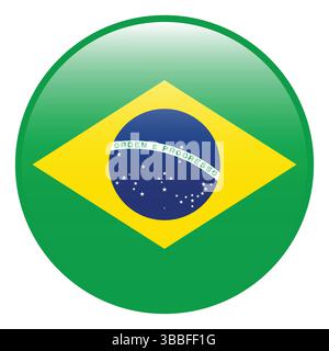 Flag of Brazil. Brazil circle flag 3d logo icon computer vector illustration design. Stock Vector