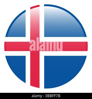 Flag of Iceland. Iceland circle flag 3d logo icon computer vector illustration design. Stock Vector