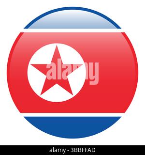 Flag of North Korea. North Korea circle flag 3d logo icon computer vector illustration design. Stock Vector