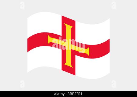 Flag of Guernsey. Guernsey wavy flag digital vector illustration. Fluttering flag. Stock Vector
