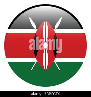 Flag of Kenya. Kenya circle flag 3d logo icon computer vector illustration design. Stock Vector