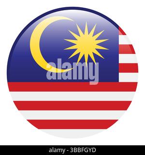 Flag of Malaysia. Malaysia circle flag 3d logo icon computer vector illustration design. Stock Vector