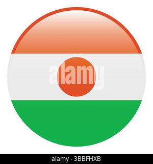 Flag of Niger. Niger circle flag 3d logo icon computer vector illustration design. Stock Vector