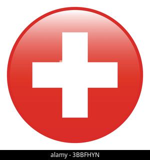 Flag of Switzerland. Switzerland circle flag 3d logo icon computer vector illustration design. Stock Vector