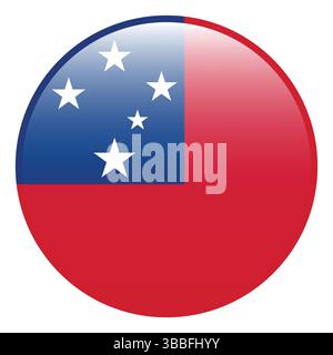 Flag of Samoa. Samoa circle flag 3d logo icon computer vector illustration design. Stock Vector