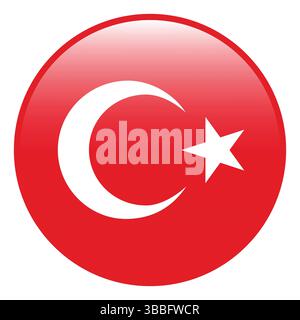 Flag of Turkey. Turkey circle flag 3d logo icon computer vector illustration design. Stock Vector