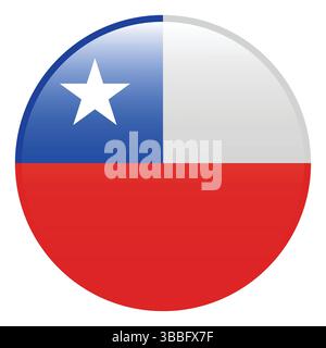 Flag of Chile. Chile circle flag 3d logo icon computer vector illustration design. Stock Vector