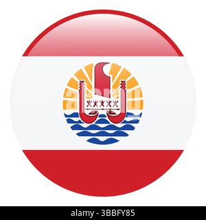 Flag of French Polynesia. French Polynesia circle flag 3d logo icon computer vector illustration design. Stock Vector