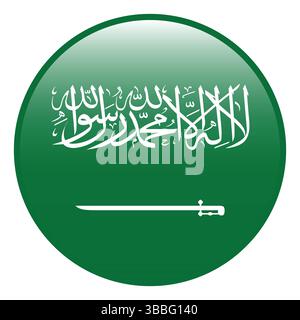 Flag of Saudi Arabia. Saudi Arabia circle flag 3d logo icon computer vector illustration design. Stock Vector